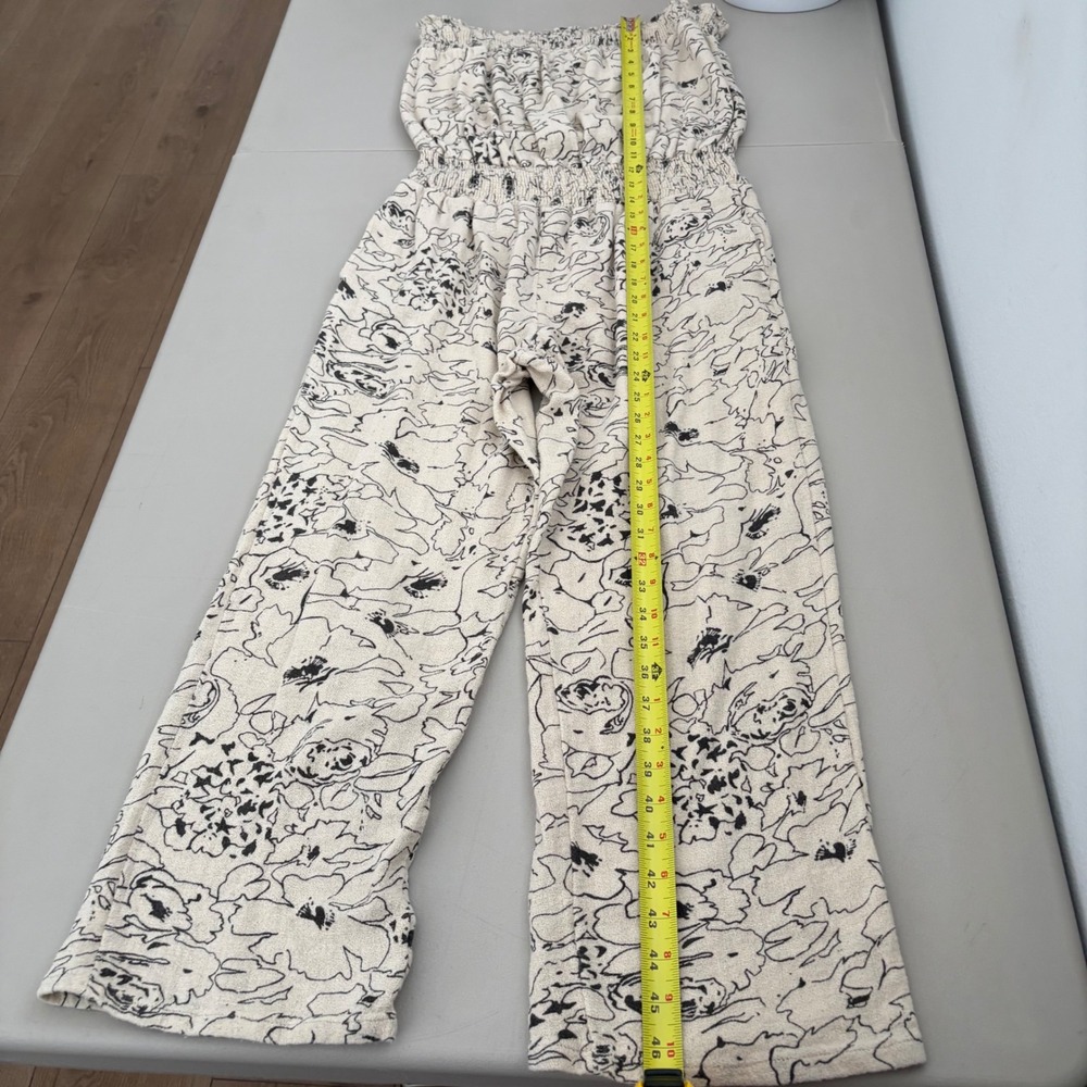 O'Neill Womens Strapless Floral Smocked Wide Leg Jumpsuit Cream Black Size L - Picture 6 of 10